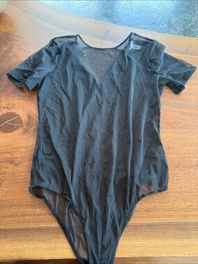 Victoria's Secret Black Sheer V-Neck Short-Sleeve Bodysuit
